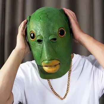 Móda Zelená Rybie Hlavy, Pokrývky Hlavy Strašidelné Masky Na Halloween Party Kostým Maškaráda Cosplay Latex Maska