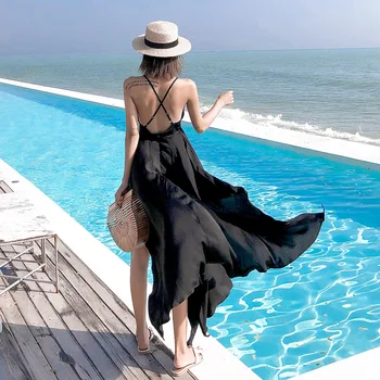 Letné Čierne Sexy plavky s uväzovaním za Šatka Šaty Club Vestidos Módne České Voľné Bežné tvaru Obväz Beach Resort Midi Party Šaty