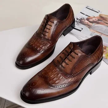 Nový Krokodílej Vintage Módy Mužov Topánky Formálne Šaty Bežné Kožené Topánky Business Svadobné Mokasíny Dizajnér Prízvukom Office Shoes9