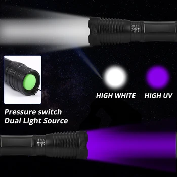 2 v 1, UV LED Baterka Linternas Horák, 395nm Ultrafialové Moču Detektor Svetla pre kempovanie Koberec Pet Moču Chytiť Scorpions