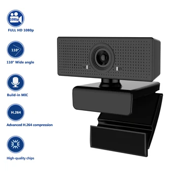 HD 1080P Webcam 110 Stupňov Otočná Smart Web Kamera, USB Ovládač Zadarmo Video Konferencie Kamera Vstavaný Mikrofón pre Notebooky a PC