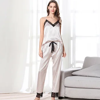 2021 Bežné Pyžamo Ženy Lete Hodváb Dvoch-dielny Oblek Sexy Pohodlné Saténové Pyžamo Vysokej Kvality bez Rukávov Ženy Domáce oblečenie