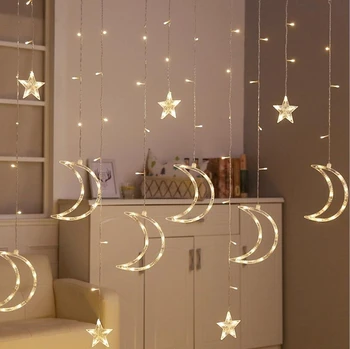1Set Vianočné Hviezdy&Moon AC 220V LED 6 Štýl Garland Opony String Svetlo EID Mubarak Výzdoba Svadby, Narodeniny, Party Dodávky