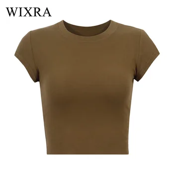 Wixra Základné Top dámske Tričká Bežné Krátky Rukáv Pevné Bavlnené O-Neck T-Shirt Pre Lady Plodín Top Ženy Lete Tees