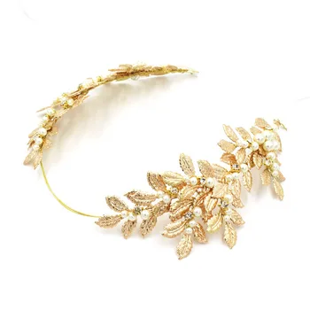SLBRIDAL Barokovom Štýle Gold&Silver Plated Leaf Drahokamu Perly Svadobná Čelenka Svadobné Headpiece Vlasy Viniča Družičky Ženy