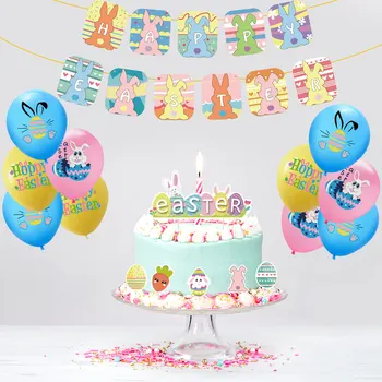 1Set Šťastné Veľkonočné Vajíčko Bunny Banner + Latexové Balóny + Cake Mulčovače pre Domáce Kancelárie Školy Party Dekor veľkonočné dekorácie balóny