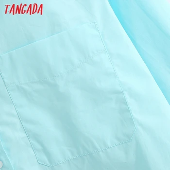 Tangada ženy nadrozmerné bavlnené tričká dlhý rukáv pevné voľné elegantné office dámske modré pracovné oblečenie blúzky BE724