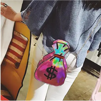 AMERICKÝ dolár peniaze taška Lesklý Laser Ženy Reťaze Taška cez Rameno List Výšivky Žena Phone Bag Ladies Mince Peňaženka peňaženku