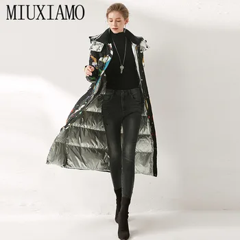 MIUXIMAO 2020 Zimný Kabát Voľné Klavír Tlač Elegantné Módne Teplé Dlhá Srsť Vintage X-Dlhé Ženy Dole Zimný Kabát Ženy Kabát
