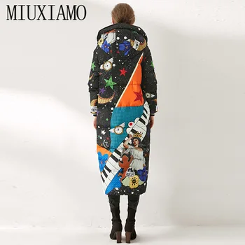 MIUXIMAO 2020 Zimný Kabát Voľné Klavír Tlač Elegantné Módne Teplé Dlhá Srsť Vintage X-Dlhé Ženy Dole Zimný Kabát Ženy Kabát