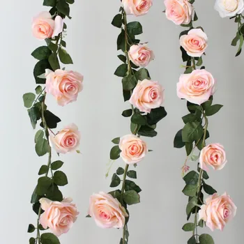 180 cm Umelé Ruže Kvet Ivy Viniča Svadobné Dekor Skutočný Dotyk Hodvábne Kvety Reťazec S Odchádza Domov Visí Garland Dekor