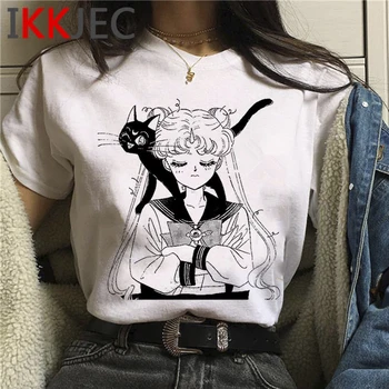 Kawaii Sailor Moon Harajuku T-shirt Ženy Roztomilý Usagi Mačka Anime T Shirt Grafické Ullzang Tričko Bežné Streerwear Top Tees Žena