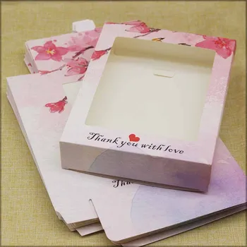 10pcs Veľké papierové krabice s oknom DIY kraft marbling dizajn Ďakujem kvet štýl Darčeka tortu domov svadobné party Balenie