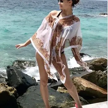 2019 nové Letné Žien na Ochranu pred Slnkom zábal Šatkou vytlačené Šifón Pláži Šatku Bikini Coverup pashmina