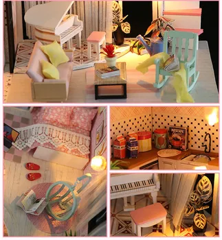 Diy loft doll house malý nábytok, kuchyne doll house domov spálňa poppenhuis miniatúrny domček pre bábiky kast auta complementos drewn