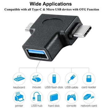 2v1 USB Typ C+Micro USB Typu B pre USB 3.0 Žena OTG Adaptér Konektor pre Android Telefón, Notebook, USB kľúč, Myš, Klávesnica