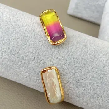 Y·YING Umelé Biele Biwa Pearl Rainbow Crystal Zlatá farba Pozlátený Náramok Náramok pre Ženy Darček Nastaviteľné Otvoriť Perlový Náramok