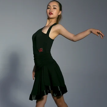 2020 Nové Dospelých latinskej Tanečnej Súťaže Šaty Šikmé Rameno Sexy Čierne latinskej Praxi Šaty latinskej Výkon Oblečenie DQS5065