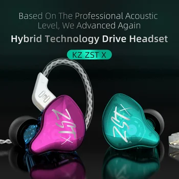 KZ ZSTX Headset 1BA+1DD ovládače Hybrid HIFI Basy Slúchadlá In-Ear Monitor Potlačením Hluku Športové Slúchadlá Strieborné pozlátené kábel