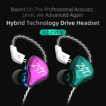 KZ ZSTX Headset 1BA+1DD ovládače Hybrid HIFI Basy Slúchadlá In-Ear Monitor Potlačením Hluku Športové Slúchadlá Strieborné pozlátené kábel