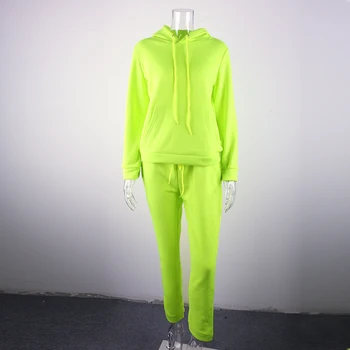OMSJ 2019 Neon Zelená Pevné Tepláková súprava Ženy 2 Ks Súpravy Neformálne Oblečenie Nohavice Nastaviť Farby s Dlhým Rukávom Oblečenie Set sa Streetwear Femme