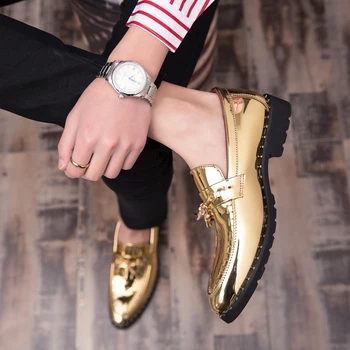 2020 Zlatá Farba Muž Šaty Topánky Strapec Poukázal Mokasíny Mužov Topánky Luxusné Dizajnér Business Pošmyknúť Na Kožené Topánky Plus Veľkosť 38-47