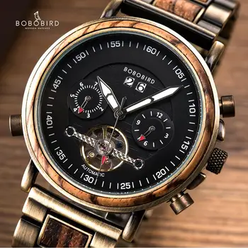 Muži Sledovať BOBO VTÁK Dreva Automatické Mechanické Náramkové hodinky 2020Luxury Módneho priemyslu Chronometra Prispôsobené Svetelný Engrave Darček