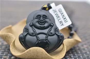 QIANXU Čierna Obsidián Buddha Náhrdelník Prívesok Jade Prívesok Jade Šperky Jemné Šperky