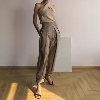 Pletený Top dámske Ležérne Backless farbou Módne sexy kríž výstrihu slim topy ženy 2020 Streetwear letné top žena