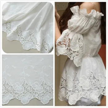 Bavlnenej látky výšivky, čipky textílie vysoko kvalitné Ručné DIY 3D kvet biely 130 cm široké šaty šaty, materiál SM186