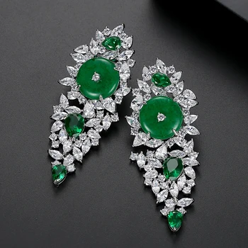 LUOTEEMI Smaragdové Náušnice Kvapka Kubický Zirkón Kolo Kameň Crystal Retro Šperky pre Ženy, Vianočné Boucle D'Oreille Femme Dary