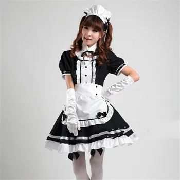Akihabara Cosplay Sexy francúzska slúžka Kostým Roztomilé Dievčatá Black Lolita Šaty Jednotné Lolita Školy tylu Halloween Kostým pre Ženy