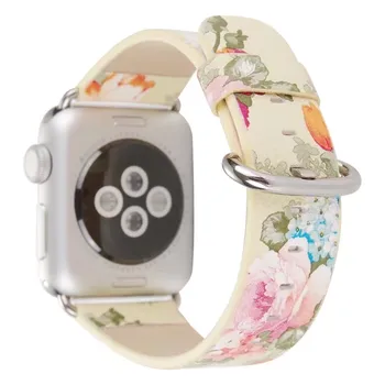 Kvet Kožený Remienok pre Apple Hodinky Series 5 4 3 2 1 Kapely Ženy Kvetinový Náramok pre Apple iWatch 42mm 44 mm 38 mm 40 mm Watchbands