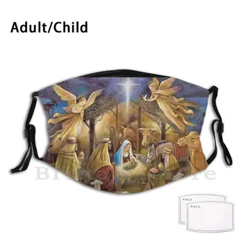 Kresťanské Vianočné Betlehemy Umývateľný Dospelých, Deti Filter Úst Maska Christian Narodenie Ježiša Jasliach Vianočné Puzzle Svätej Rodiny