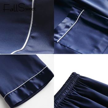 FallSweet Ženy Pyžamo Sady Hodváb Pevné Sleepwear Pyžamá Plus Veľkosť V Krku Nigtwear Sady 5XL