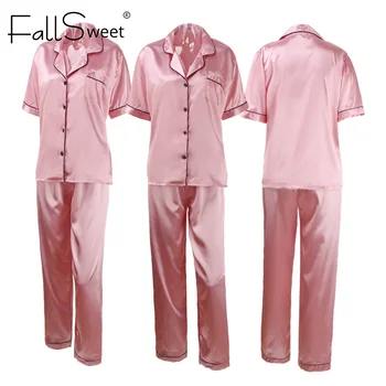 FallSweet Ženy Pyžamo Sady Hodváb Pevné Sleepwear Pyžamá Plus Veľkosť V Krku Nigtwear Sady 5XL