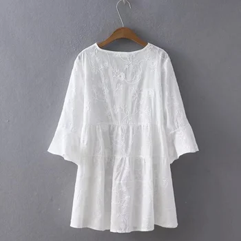 Japonský Lete Mori Dievča Sladké Tričko Ženy Pevné Biele tvaru Výšivky Svetlice Rukávy Žena Kawaii Bavlna Blúzky Blusa Z103