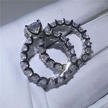 Vintage Sľub Rng nastaviť Princezná cut-Diamond Cz 925 Sterling silver Zapojenie Svadobné Kapela Prstene pre ženy, mužov Strany Šperky