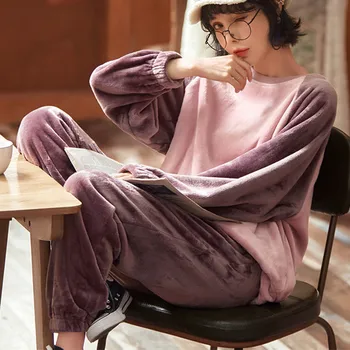 Hrubé Teplé Ženy Fleece Domáce Oblečenie Flanelové Oblečenie Pre Voľný Čas Voľné Zimné Pyžamo Set Home Vyhovovali Ženy Salónik Nosenie