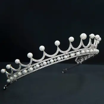 Zirkónmi Royal Replika Tiara na Svadbu,Perly Princezná Tiaras Diadem pre Dievča,Ples,Party Hlavu Šperky CH10368