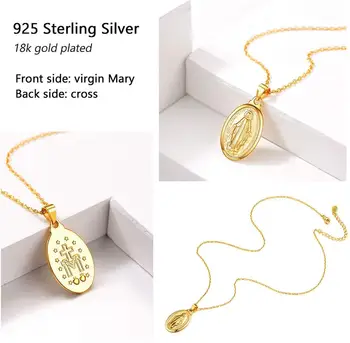 U7 925 Sterling Silver Charms Panny Márie Prívesok Náhrdelníky pre Ženy, Mužov Kresťanské Náboženské Šperky Kríž Trendy Reťazca SC118