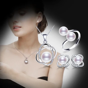 VÍLA Pearl Šperky Sady Pre Ženy Prírodné Sladkovodné Pearl Náušnice Krúžky Náhrdelník Prívesok Nové Trendy Svadobný Dar Rose T303