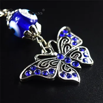 BRISTLEGRASS tureckej Modrej Zlým Okom Drahokamu Motýľ Keychain kľúčenky Krúžok Držiak Amulet Náhrdelník Lucky Charm Požehnanie Darček