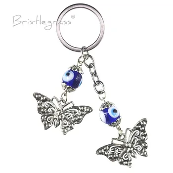 BRISTLEGRASS tureckej Modrej Zlým Okom Drahokamu Motýľ Keychain kľúčenky Krúžok Držiak Amulet Náhrdelník Lucky Charm Požehnanie Darček