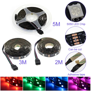 RGB LED Pásy USB SMD 5050 DIY Flexibilné LED Svetlo DC5V 2m 3m 5m LED pás s nástrojmi RGB Premenlivé TV Ploche Podsvietenie Displeja Diódou Pásky