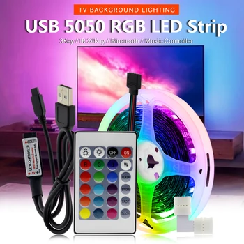 RGB LED Pásy USB SMD 5050 DIY Flexibilné LED Svetlo DC5V 2m 3m 5m LED pás s nástrojmi RGB Premenlivé TV Ploche Podsvietenie Displeja Diódou Pásky
