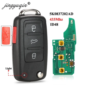 Jingyuqin 4BTN 433Mhz ID48 Flip, Auto Diaľkové Tlačidlo pre VW Bettle CC EOS Golf Jetta Passat Tiguan Touareg-2016 5K0837202AD 202Q