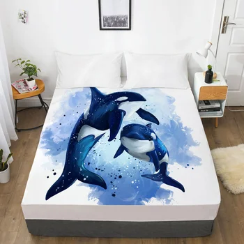 3D HD Digitálna Tlač Posteľ List S Elastické,Montované Plechové Vlastná veľkosť,posteľná bielizeň Roztomilý delfín/veľryba,Matrace Kryt 160x200