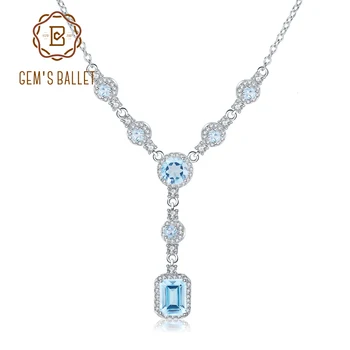 GEM BALET 3.77 Ct Prírodné Sky Blue Topaz Drahokam 925 Sterling Silver Klasický Náhrdelník Prívesok pre Ženy, Svadobné Jemné Šperky