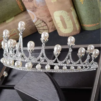 CC Šperky korún tiaras pre nevestu crystal korálky, perly svadobné doplnky do vlasov jemné šperky kráľovná bijoux korún strany HG820